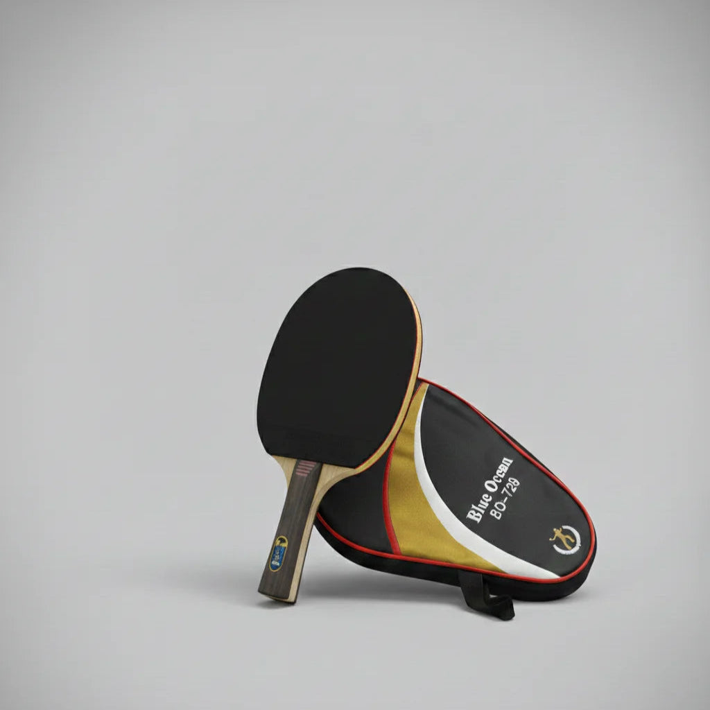 Table tennis paddle with brand name on a gray background