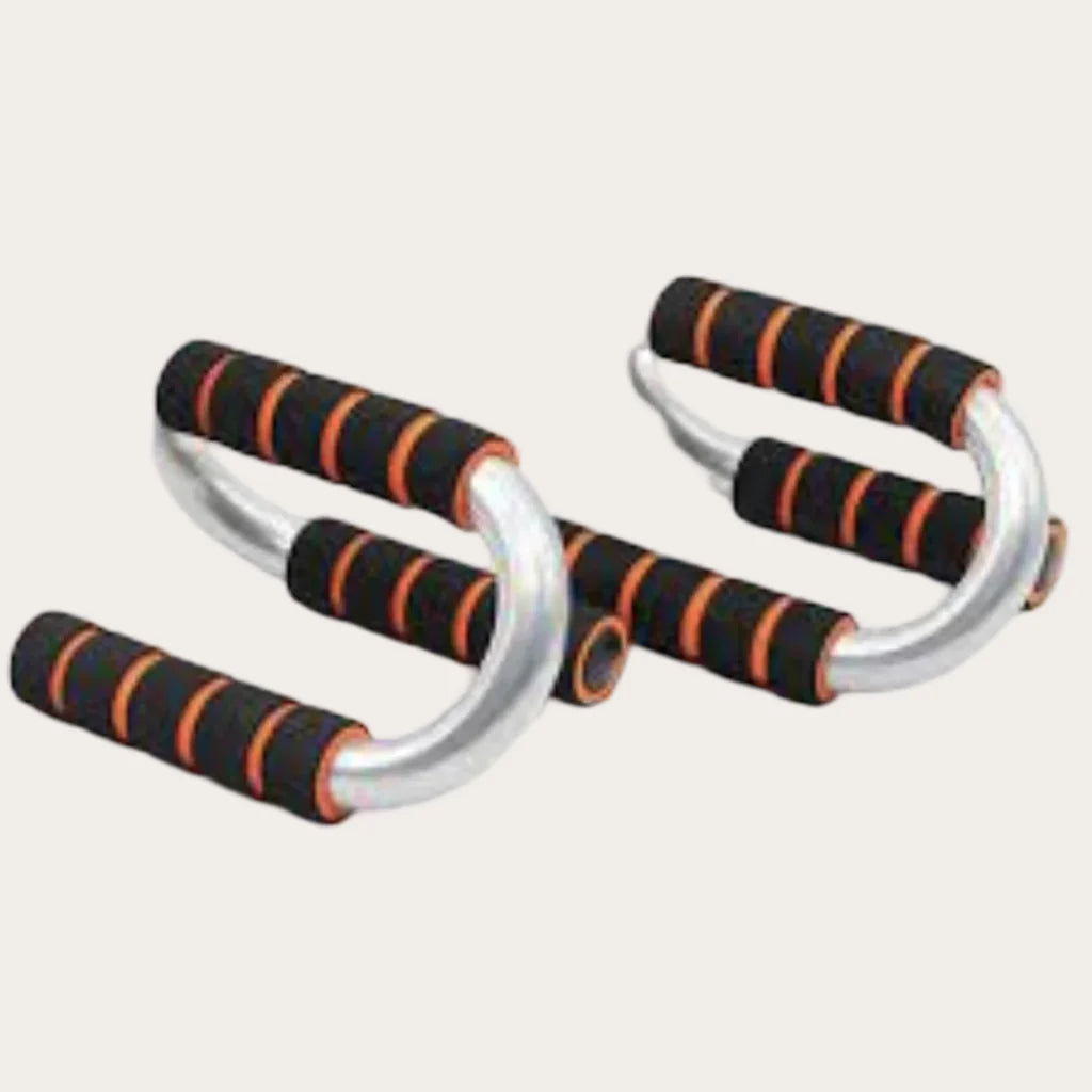Pair of black and orange exercise handles on a white background