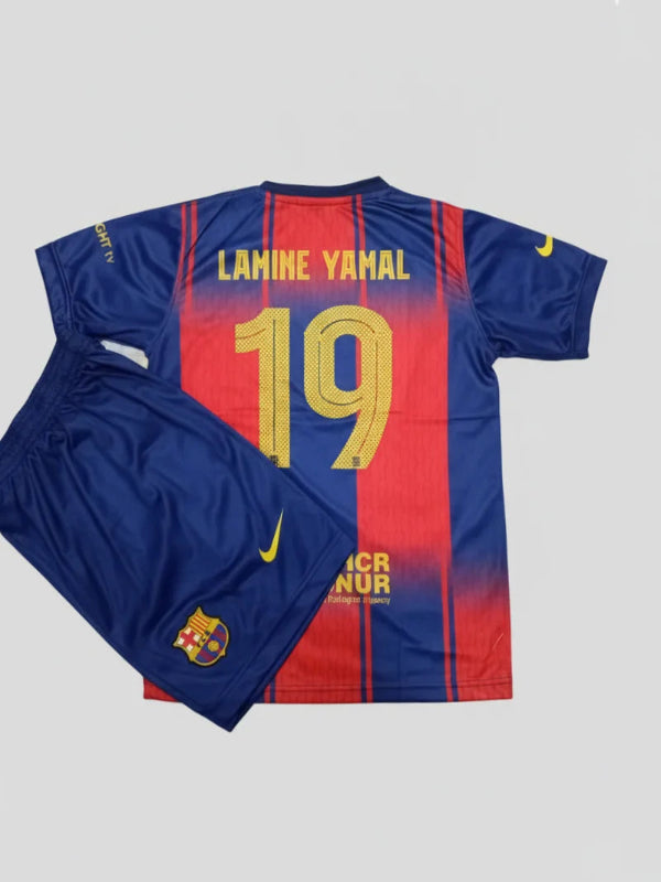 Barcelona sports jersey with 'Lamine Yamal' and number '19' on a gray background