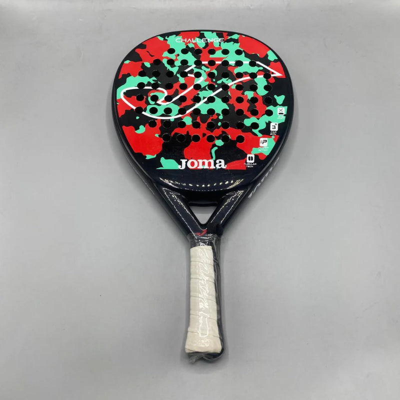 Paddle with colorful design and 'Joma' branding on a gray background