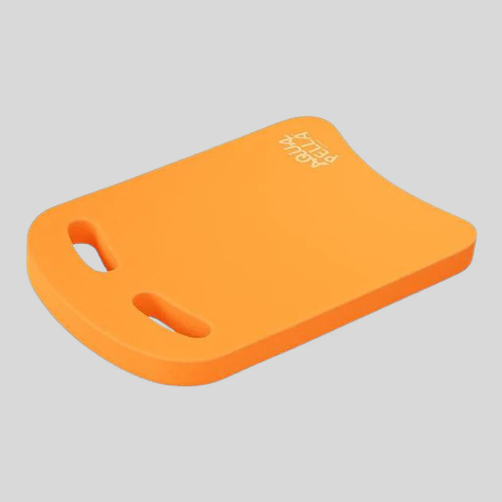 Orange foam block with a brand logo on a gray background