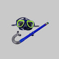 Diving mask and snorkel set on a gray background