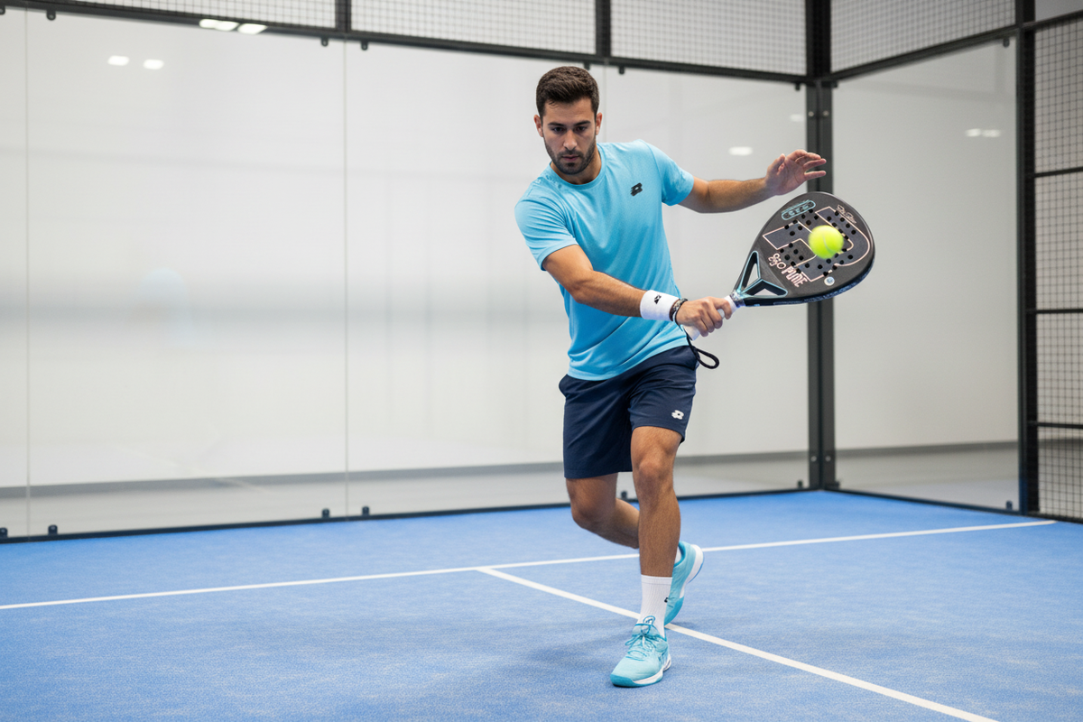 Male padel player in action
