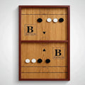 Wooden wall art with geometric shapes and 'Blue Ocean' branding on a white background