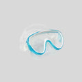 Clear diving mask with blue accents on a light gray background