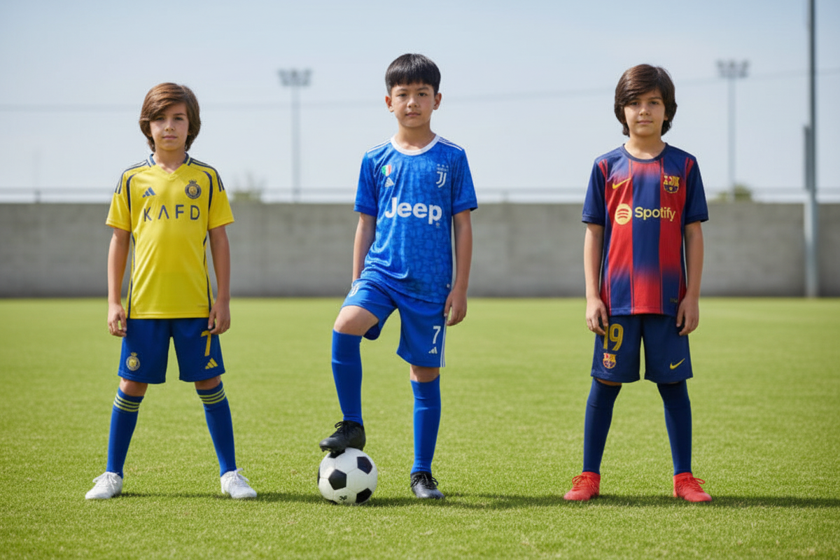 Three Kids in Football Kits